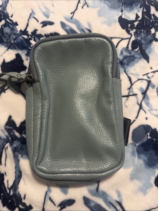 Handbags - Small Leather Tech Pouch in Dusty Blue